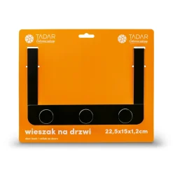 Wieszak na drzwi metalowy Tadar 22,8 x 15 cm czarny 3 haczyki