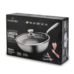 Wok nierdzewny Starke Pro Linesta Steel 30 x 9 cm z pokrywką