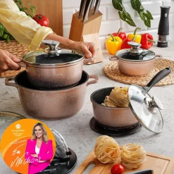 Zestaw garnków Konighoffer Pollo Rose Gold 8 elementów 2 nakładki i 2 podkładki