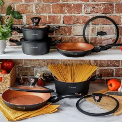 Zestaw garnków na indukcję z powłoką marmurową Starke Pro Dark Copper 10 elementów