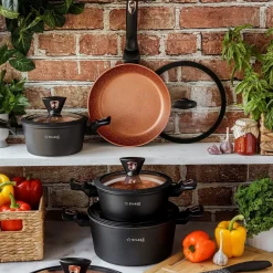 Zestaw garnków na indukcję z powłoką marmurową Starke Pro Dark Copper 10 elementów