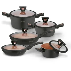 Zestaw garnków na indukcję z powłoką marmurową Starke Pro Dark Copper 10 elementów