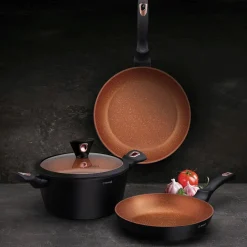 Zestaw garnków na indukcję z powłoką marmurową Starke Pro Dark Copper 10 elementów
