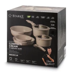 Zestaw garnków Starke Pro Compacti Cream 9 elementów odpinany uchwyt