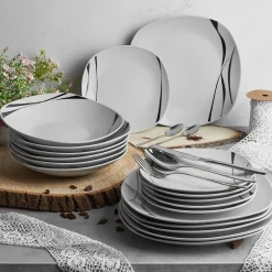 Zestaw kwadratowych talerzy porcelanowych Tadar Saxo 18 elementów