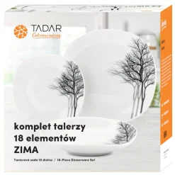 Zestaw kwadratowych talerzy porcelanowych Tadar Wstęga 18 elementów