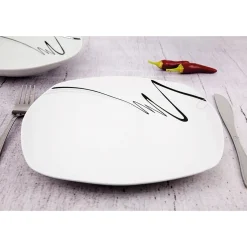 Zestaw kwadratowych talerzy porcelanowych Tadar Wstęga 18 elementów