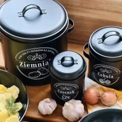 Zestaw 3 metalowych pojemników kuchennych Tadar Ziemniaki Cebula Czosnek