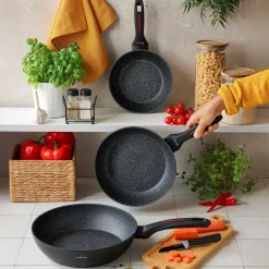 Zestaw 3 patelni granitowych głębokich Starke Pro Piccante 20 cm 24 cm 28 cm