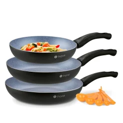 Zestaw 3 patelni marmurowych Tadar Roca 20 cm 24 cm 28 cm bez indukcji i 5 miarek