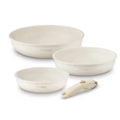 Zestaw 3 patelni Starke Pro Compacti Cream 4 elementy odpinany uchwyt