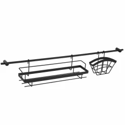 Zestaw 2 relingów kuchennych z akcesoriami Tadar 76 cm 16 elementów czarny